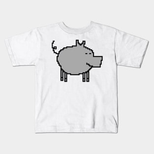 Cute Gray Pig Pixelart Kids T-Shirt